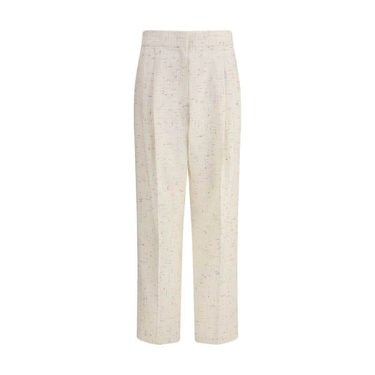 Fabiana Filippi Cream Cotton Casual Pants with pleats, straight leg, and welt pockets, perfect for an elegant yet casual style.