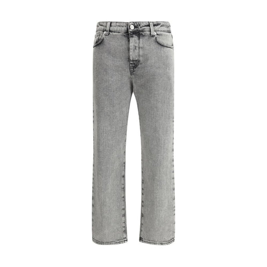 Fabiana Filippi Gray Cotton Straight-Leg Jeans with a vintage washed-out effect, featuring a classic five-pocket style and front button closure.