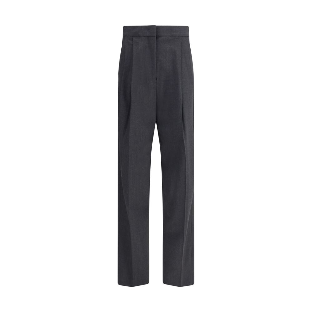 Fabiana Filippi Gray Fleece Wool Casual Pants with diamond thread detail, darts for silhouette, front zipper closure, and welt pockets.