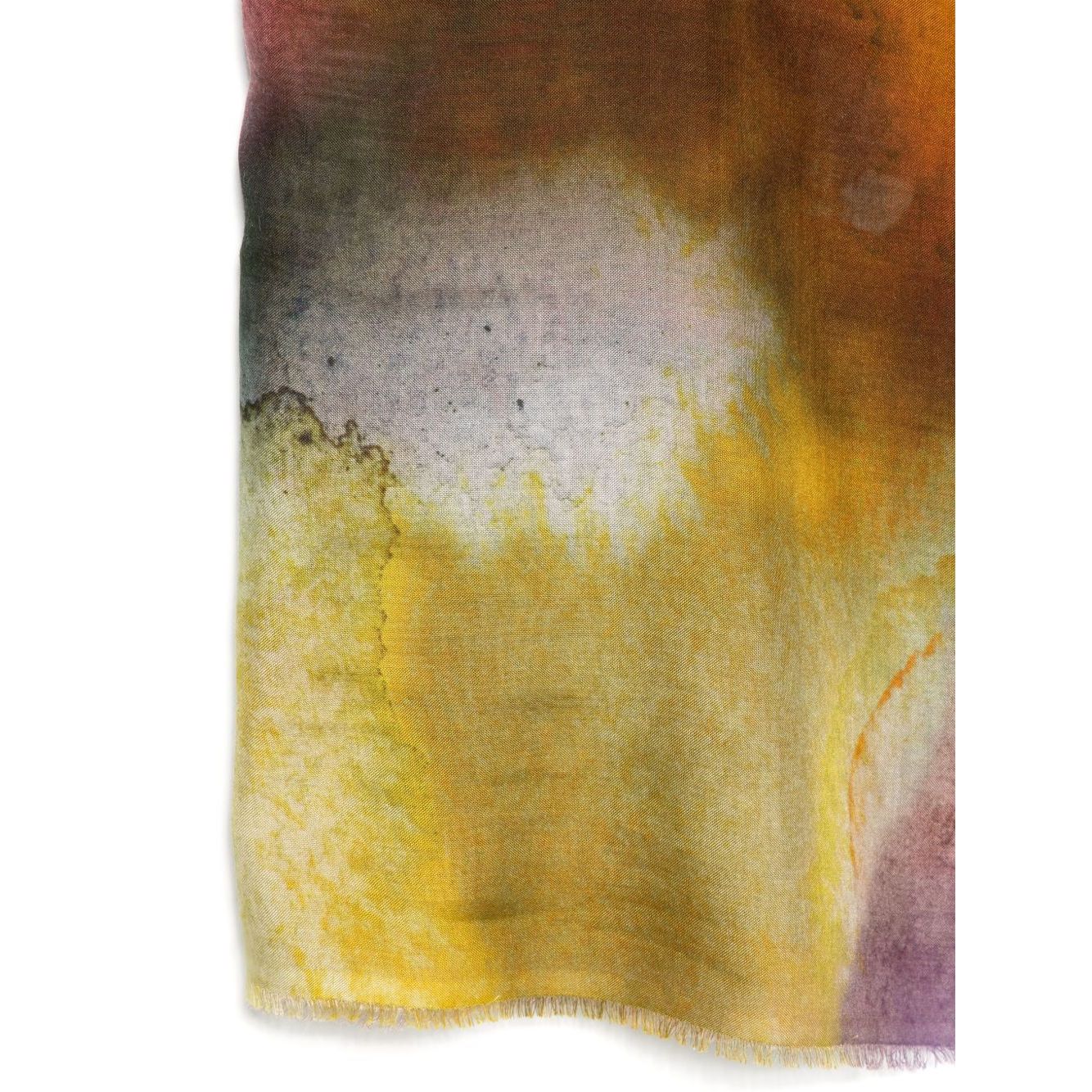 Faliero Sarti Flowers printed scarf with red watercolor effect and frayed edge, featuring a vibrant pattern. Comes with a dust bag.