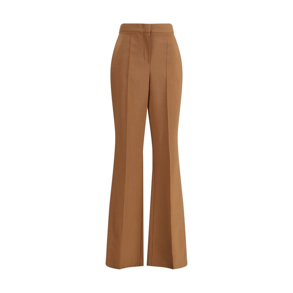 Fendi Brown Wool Flared Pants with high-waist, side pockets, and seamed pleat, made from wool and mohair blend, AW25 collection.