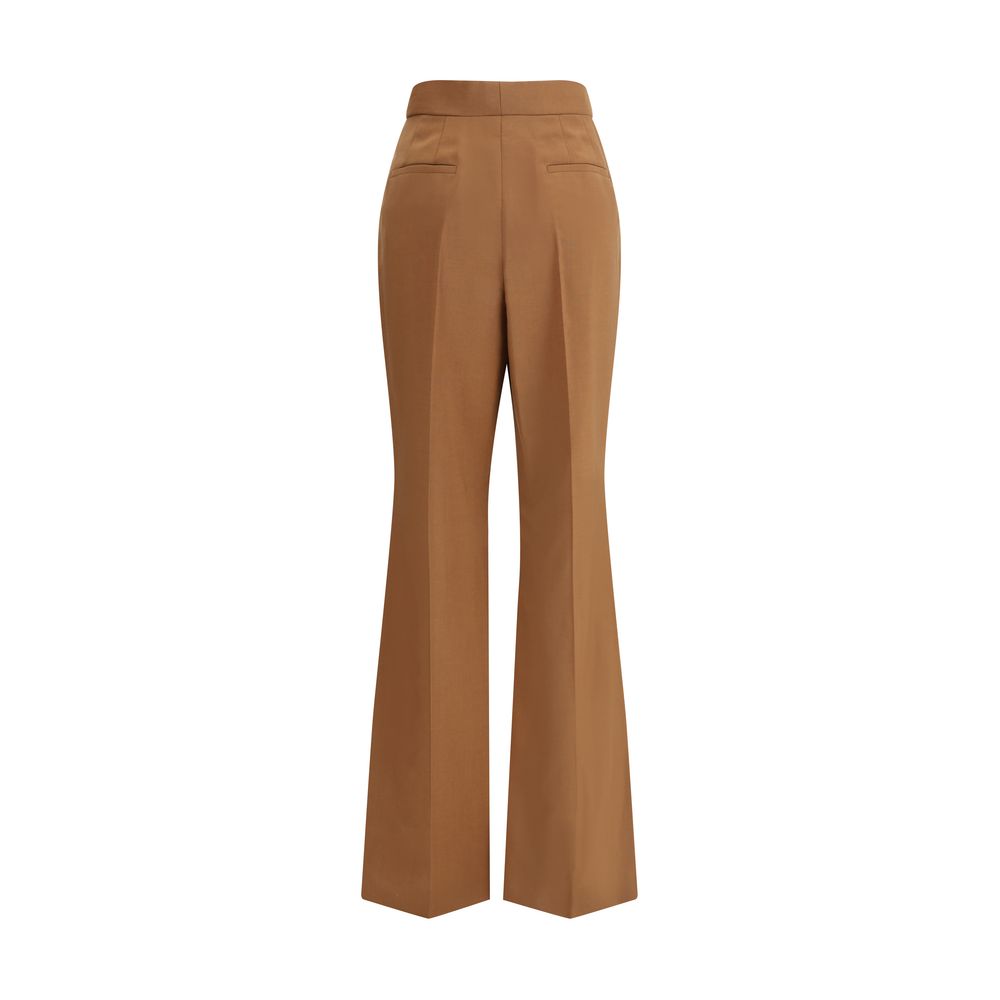 Fendi Brown Wool Flared Pants featuring high-waisted design, side pockets, and flared bottom for AW25. Made from wool and mohair.