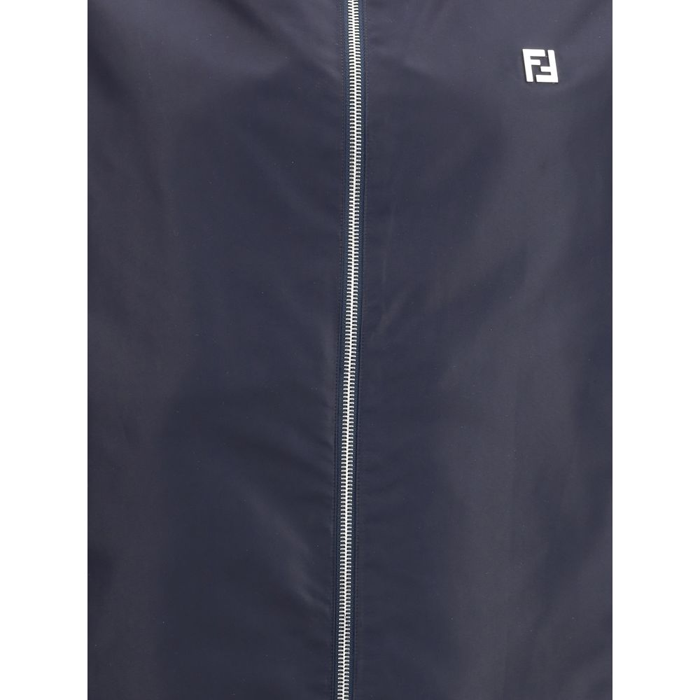 Fendi Multicolor Polyester Shell Jacket with silver logo and front zipper closure, shown in monochromatic reversible style.