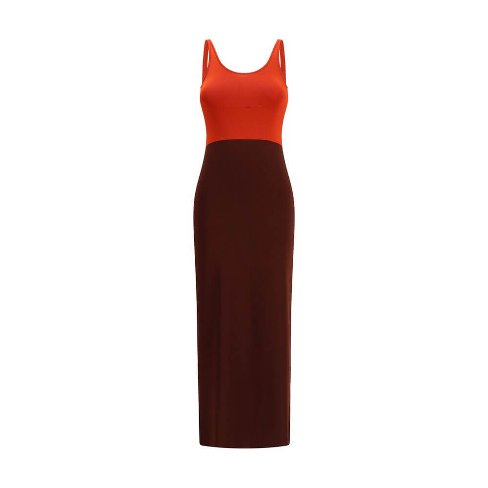 Fendi Multicolor Viscose Casual Dress with a sleek color-block pattern, fitted silhouette, and sleeveless design.