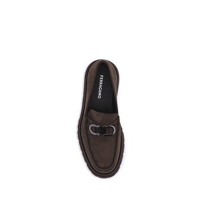 Ferragamo Brown Calf Leather Bos Taurus Slip-On Loafers