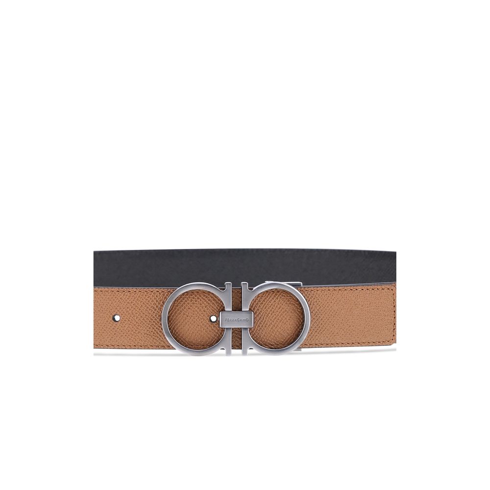Ferragamo Gancini reversible Belt with iconic Gancini logo buckle, made of premium calf leather, offering versatile styling options.