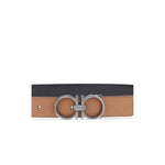 Ferragamo Gancini reversible Belt with iconic Gancini logo buckle, made of premium calf leather, offering versatile styling options.