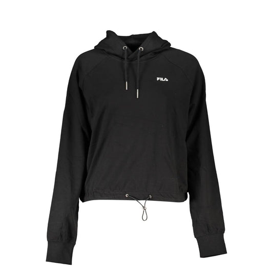 Fila Black Cotton Sweater with hood, elastic waistband, and logo embroidery.