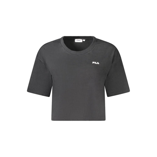 Fila Black Cotton Women's T-Shirt, loose cropped design with iconic logo, eco-friendly organic cotton