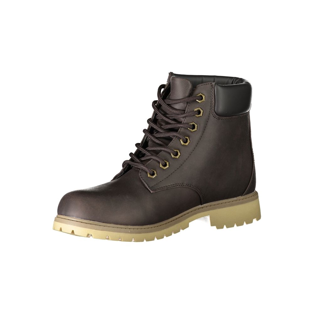 Fila Brown Polyester Men Boot with rugged design and sporty allure, featuring bold Fila logo and contrasting details.