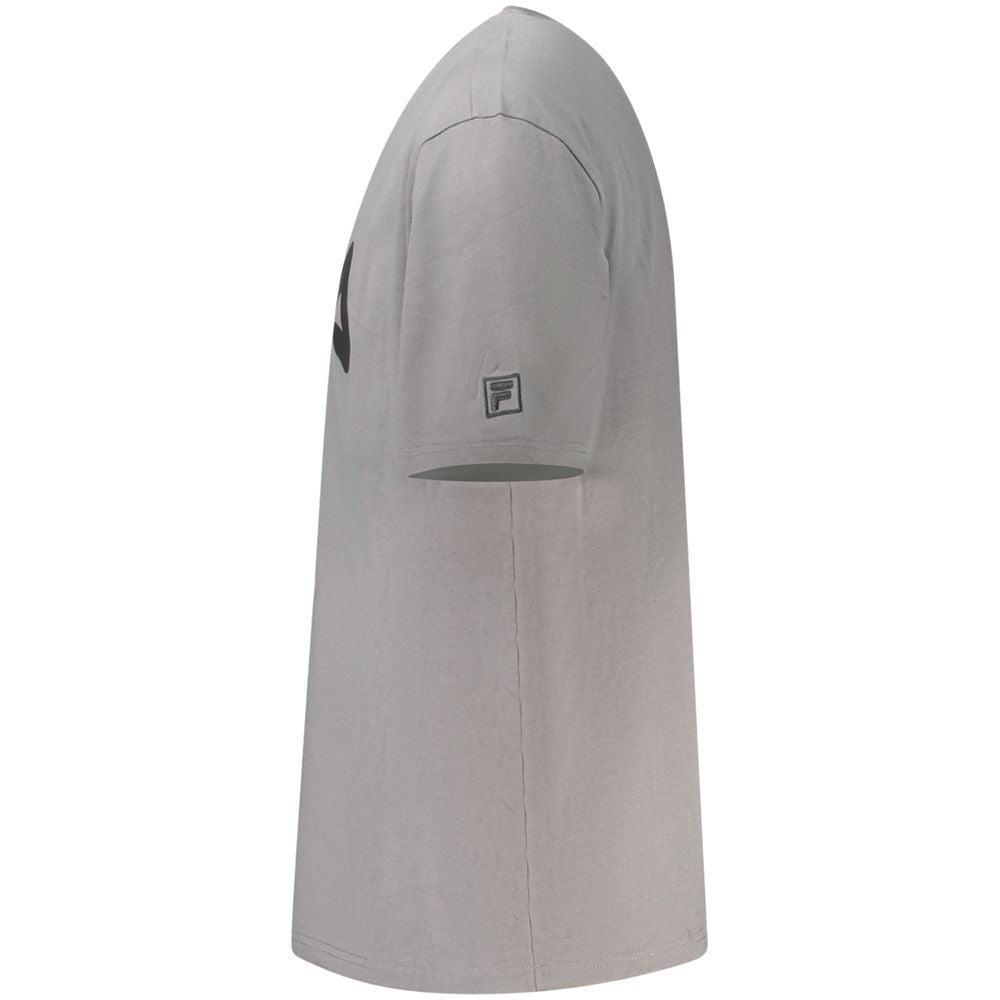 Fila Gray Cotton Men T-Shirt with black print, side view showcasing urban style and comfort, ideal for casual wear.