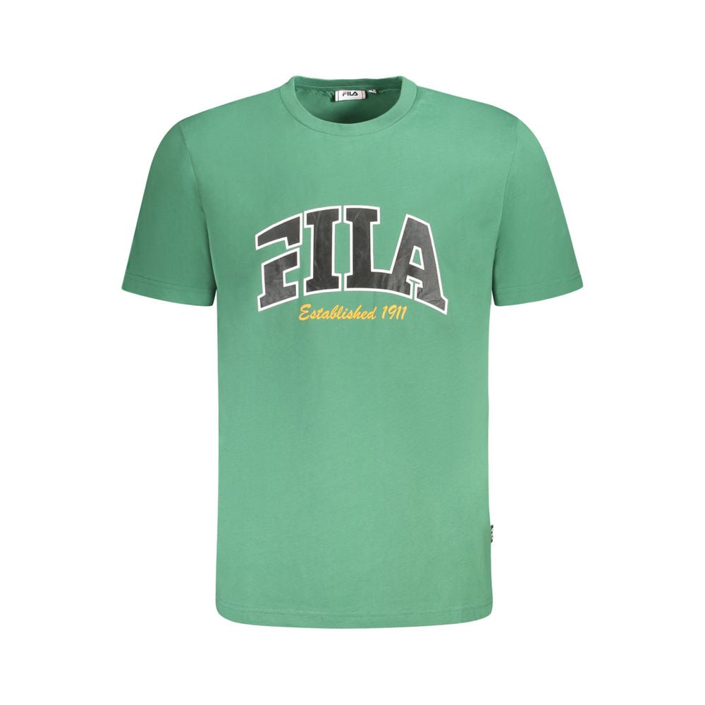 Fila Green Cotton Men T-Shirt with graphic print and logo, 100% cotton, casual wear, regular fit, breathable fabric.