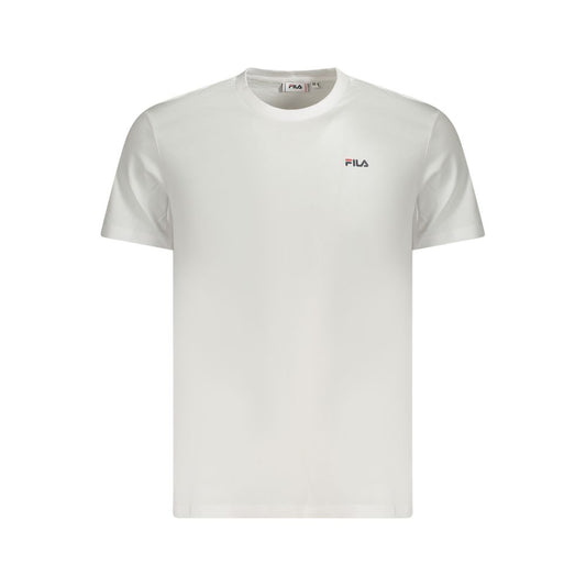 Fila White Cotton Men T-Shirt with logo, short-sleeve crew neck, 100% organic cotton, regular fit, stylish design, wardrobe staple