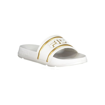 Fila White Polyethylene Women Sandal with gold accents and Fila logo, sleek design offers comfort and style for casual outings.