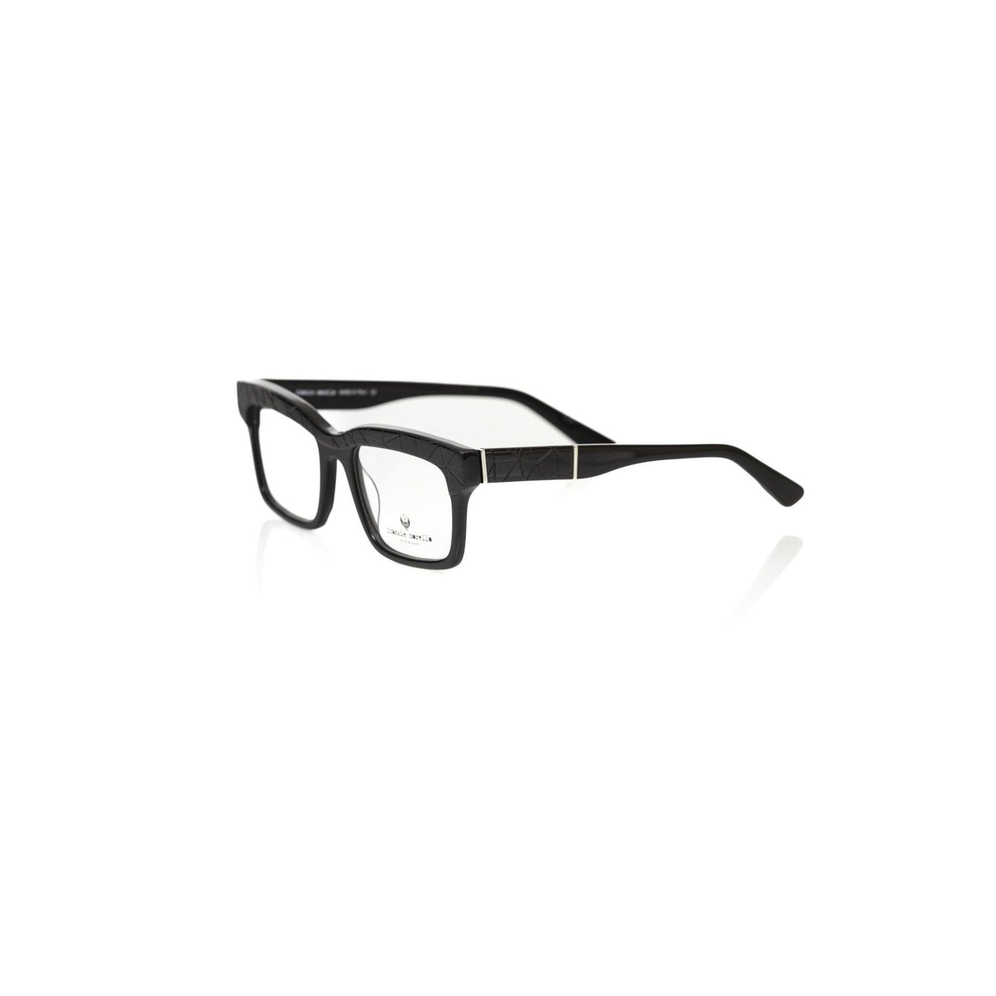 Frankie Morello Black Acetate Unisex Frame with geometric pattern and colored temples.