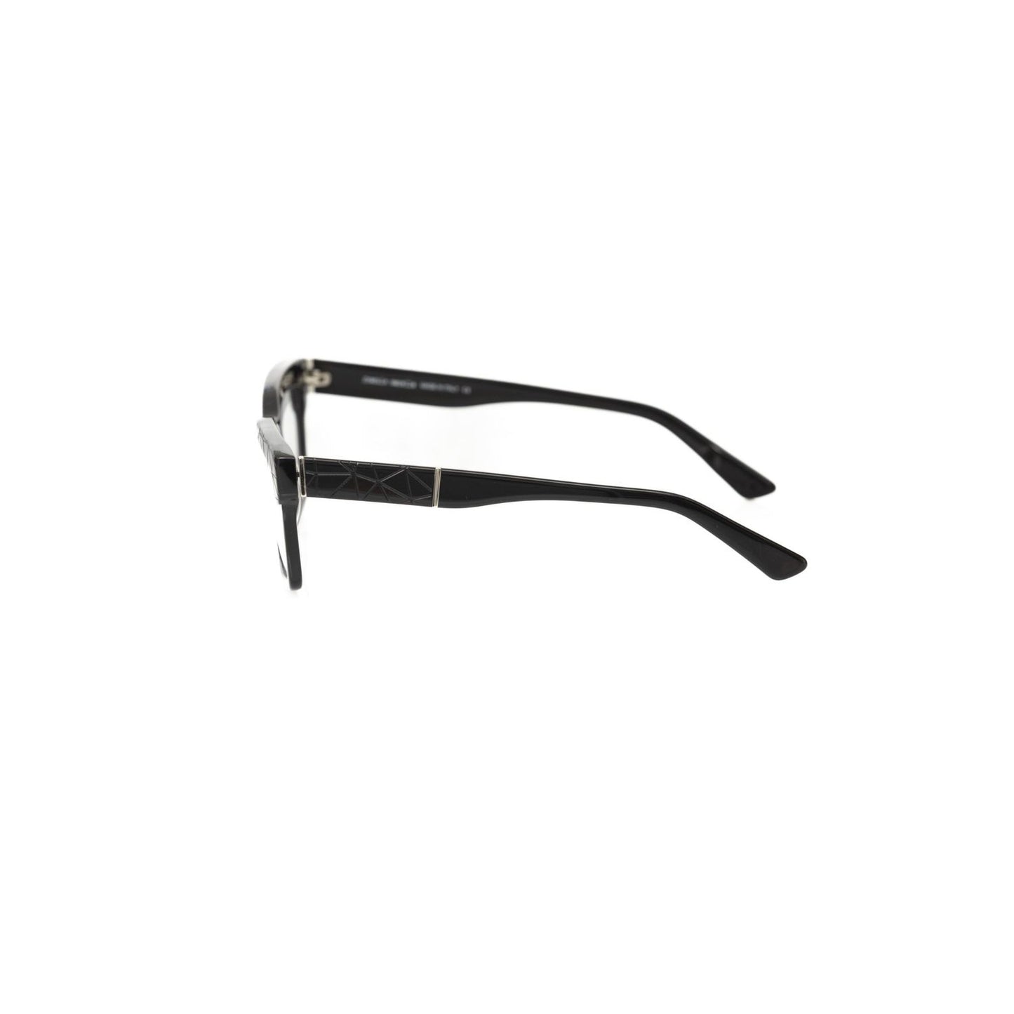 Side view of Frankie Morello Black Acetate Unisex Frame with geometric design and artfully colored temples.