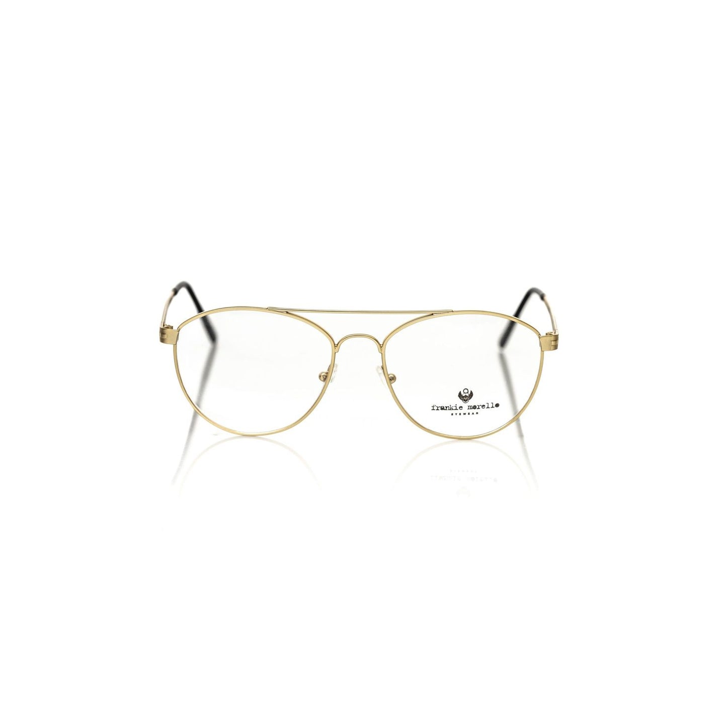 Frankie Morello Gold Metallic Unisex Frame Eyeglasses in aviator style with sleek design, ideal for fashion-forward individuals.