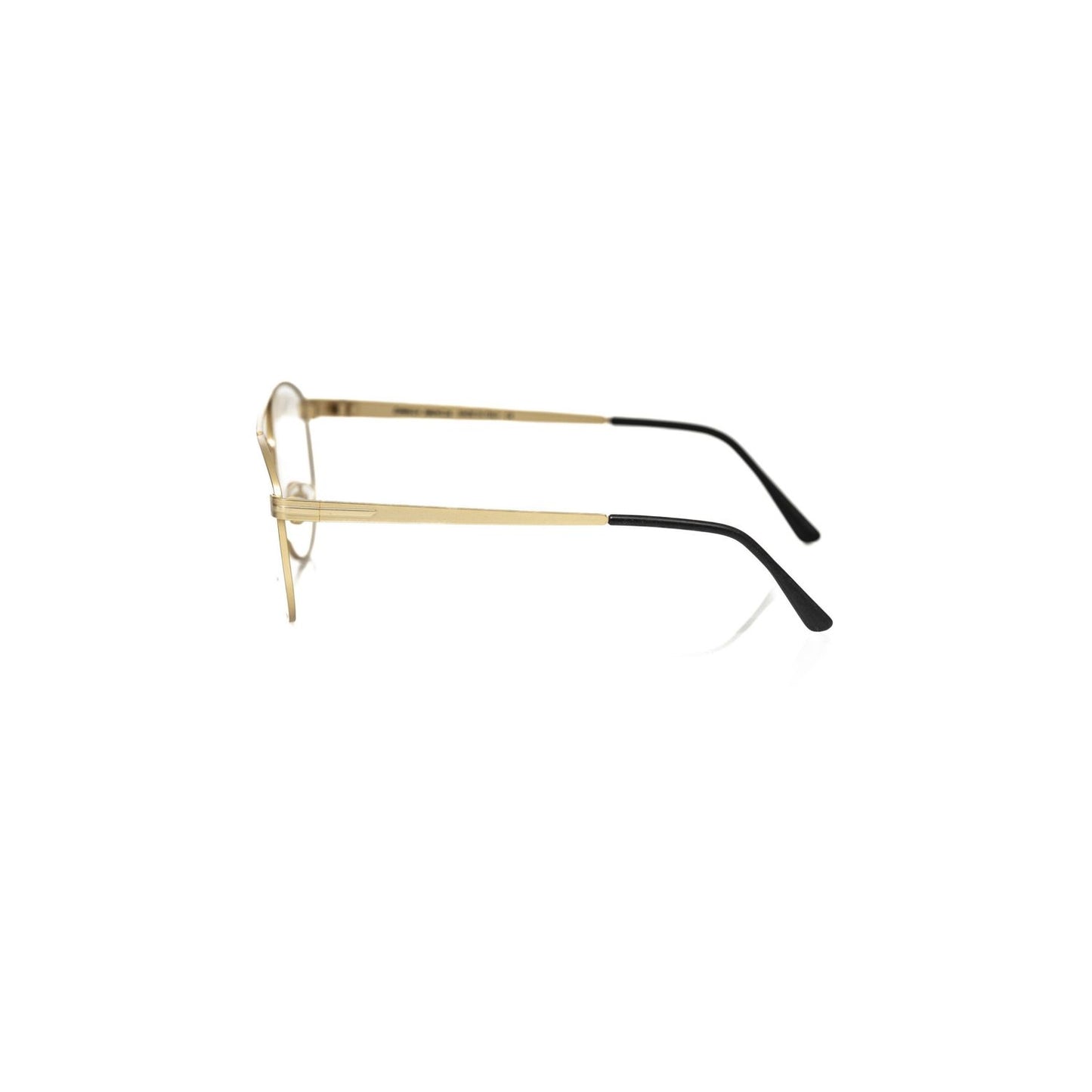 Side view of Frankie Morello Gold Metallic Unisex Frame Eyeglasses showcasing sleek and luxurious design.