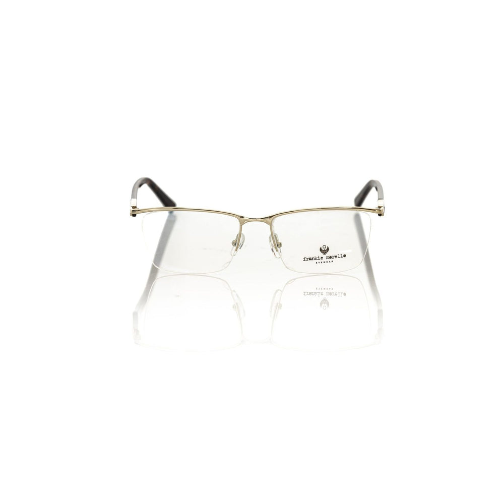 Frankie Morello Gold Metallic Unisex Frame eyeglasses with Havana temples, expertly crafted for a bold and sophisticated style.