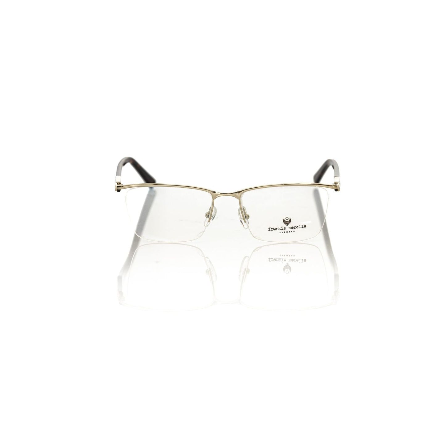 Frankie Morello Gold Metallic Unisex Frame eyeglasses with Havana temples, expertly crafted for a bold and sophisticated style.