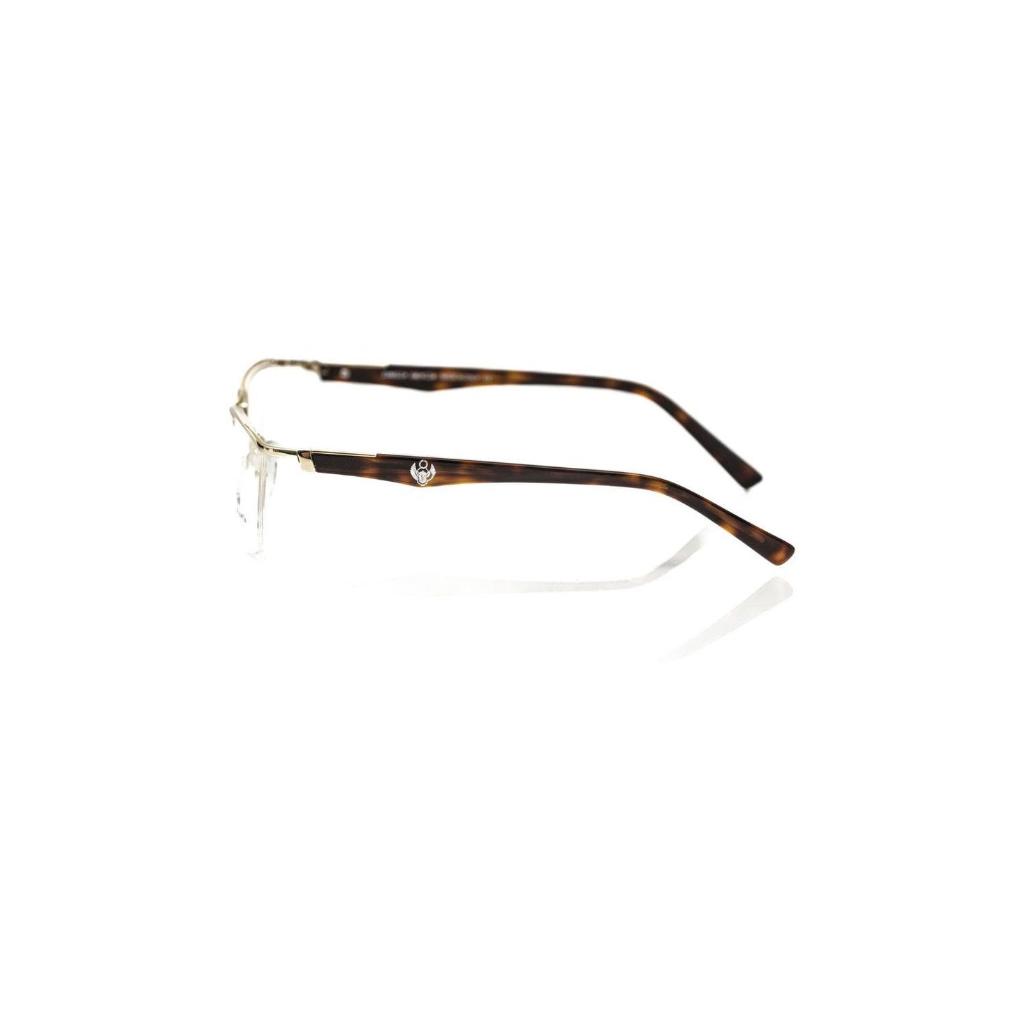 Side view of Frankie Morello Gold Metallic Unisex Frame with Havana temples, showcasing luxury Italian craftsmanship.