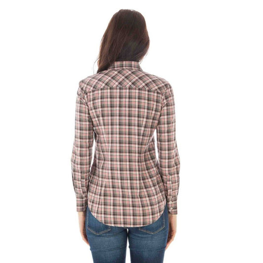 Back view of a long-sleeved plaid shirt with Italian collar and cuffs, highlighting Fred Perry Pink Cotton Shirt details.