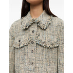 GANNI Jackets Beige with light beige tweed, front button fastening, two chest pockets, frayed detailing, and pointed flat collar.