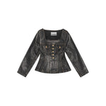 GANNI Jackets Black denim cotton blazer with front button fastening and peplum waist, featuring two chest flap pockets.