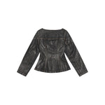 GANNI Jackets Black - black denim cotton blazer with peplum waist and chest flap pockets, back view