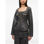 GANNI Jackets Black denim cotton blazer with peplum waist and chest flap pockets