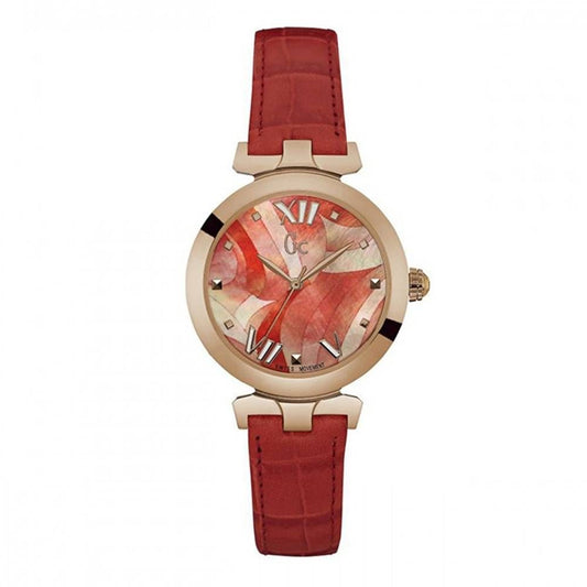 GC Orange Leather Dress Watch with Swiss Quartz mechanism, stainless steel pink case, analog display, and orange leather strap.