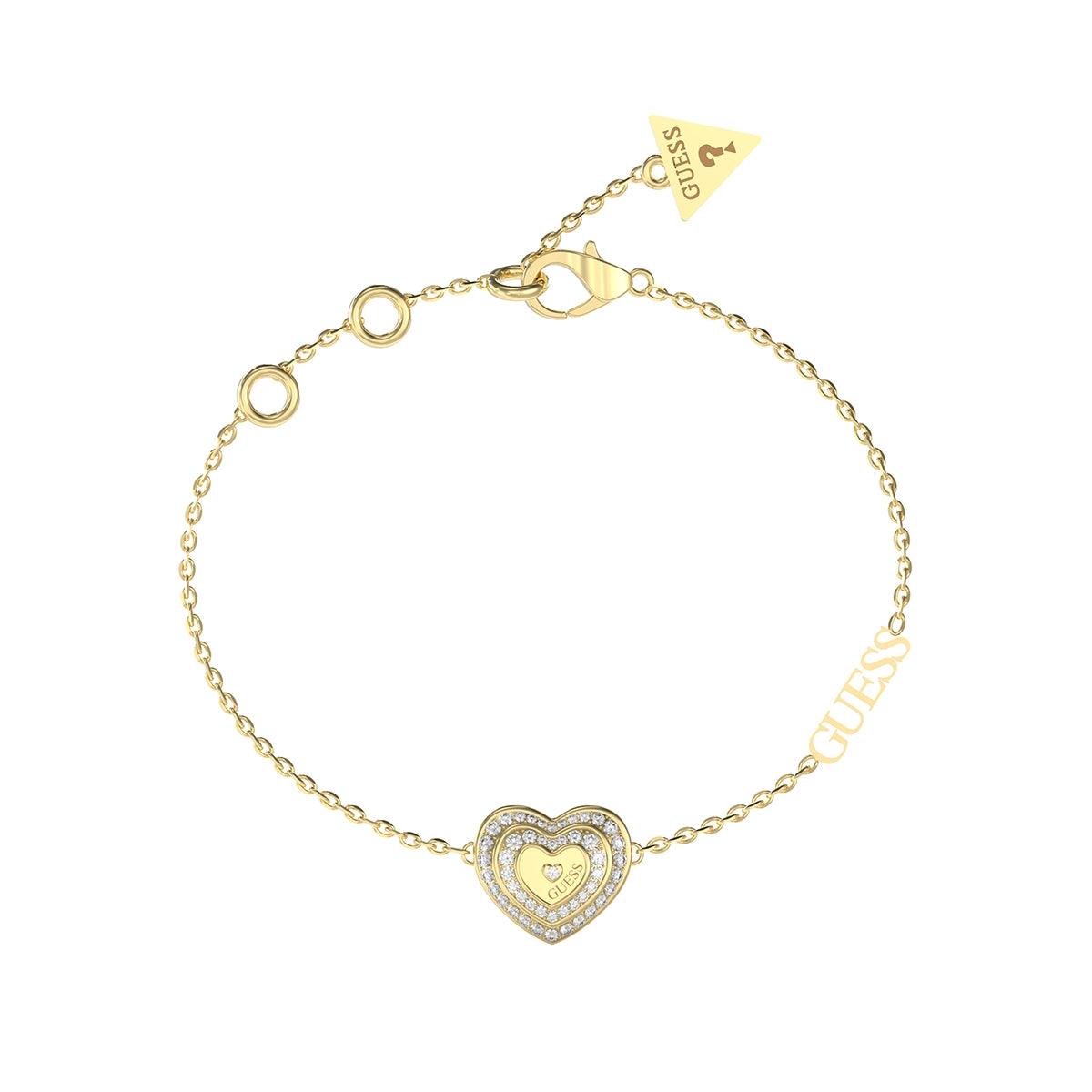 GUESS JEWELS JEWELRY Mod. JUBB04031JWYGS heart-shaped gold bracelet with charm and see-through chain