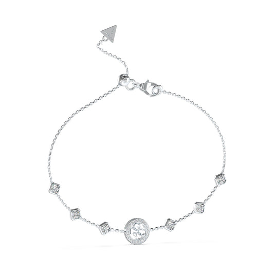 GUESS JEWELS JEWELRY Mod. JUBB04156JWRHT-U silver bracelet with decorative stones on white background