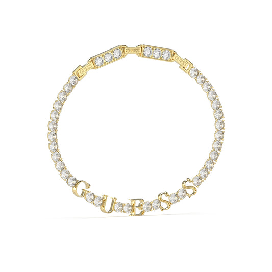 GUESS JEWELS JEWELRY Mod. JUBB04218JWYGT-U gold and crystal bracelet with GUESS lettering