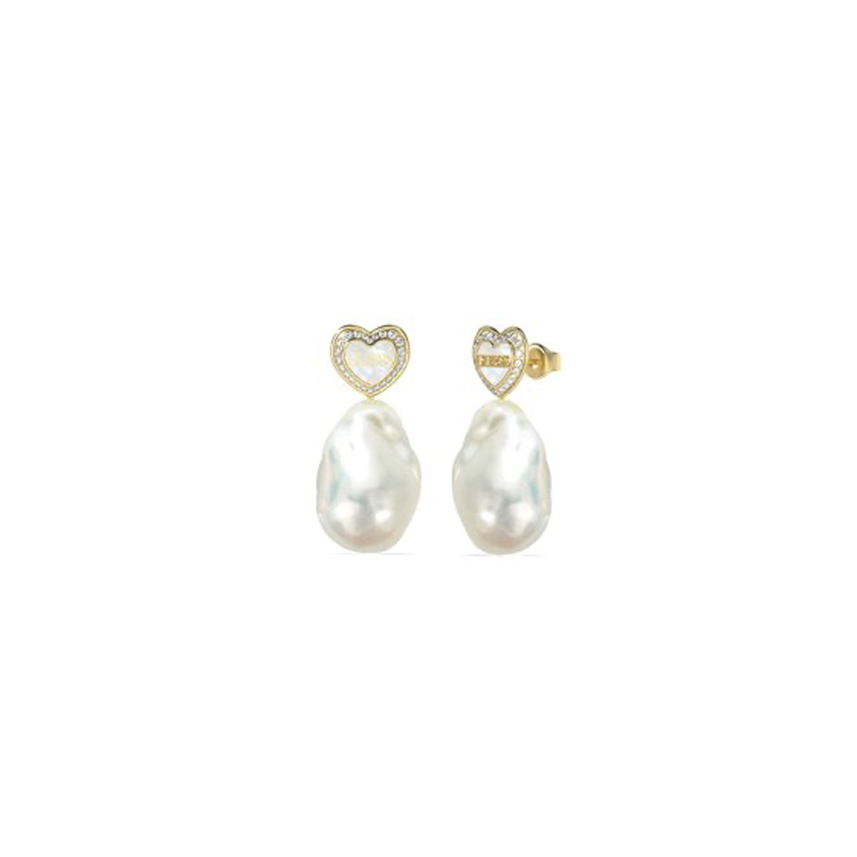 GUESS JEWELS JEWELRY Mod. JUBE04022JWYGWHT-U earrings with heart design and pearl drop