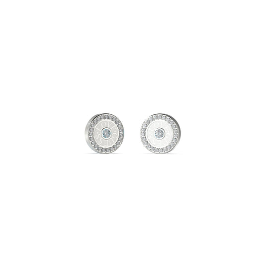 GUESS JEWELS JEWELRY Mod. JUBE04081JWRHT-U elegant silver stud earrings with sparkling stones.