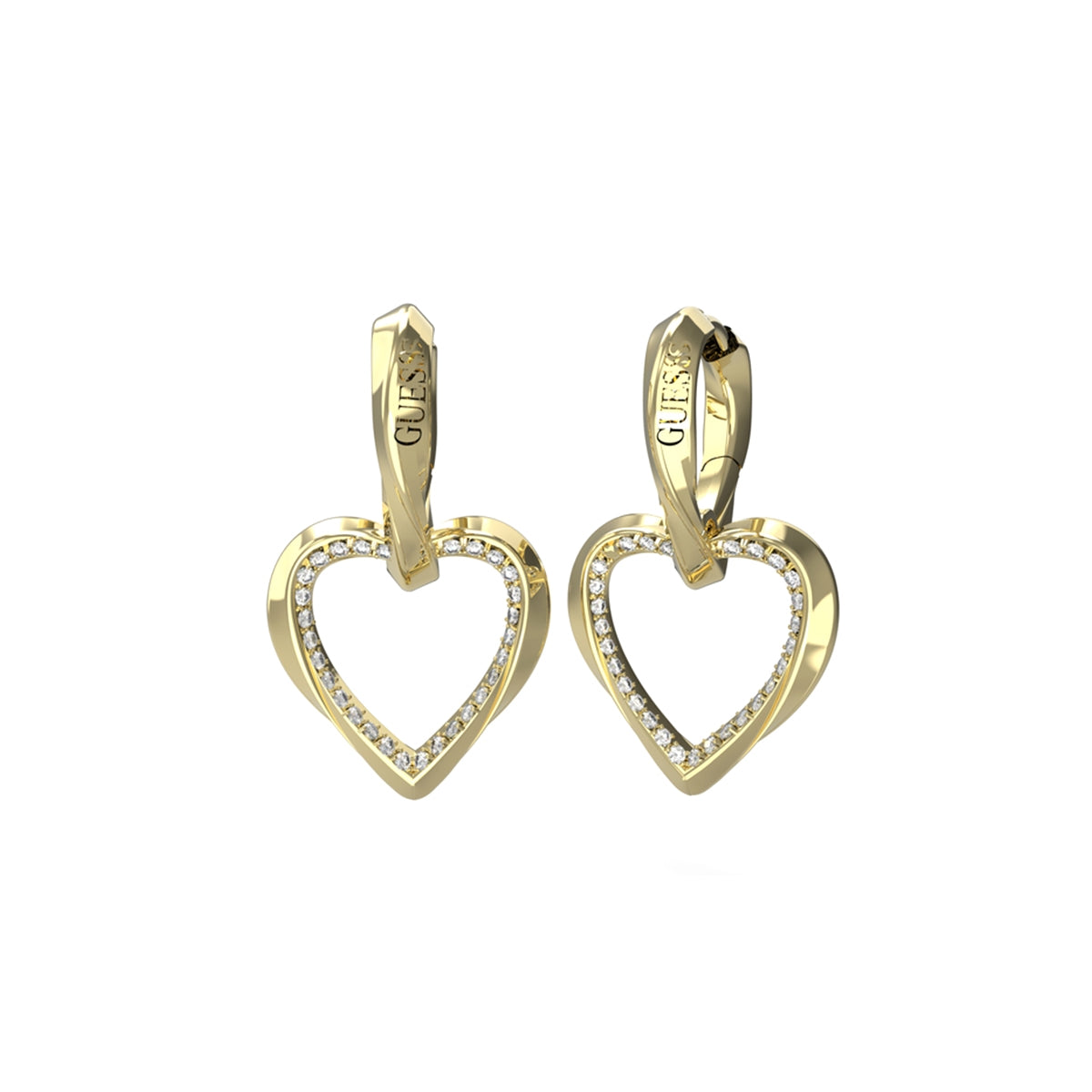 Heart-shaped gold hoop earrings from GUESS JEWELS JEWELRY Mod. JUBE04617JWYGT-U with crystal accents.