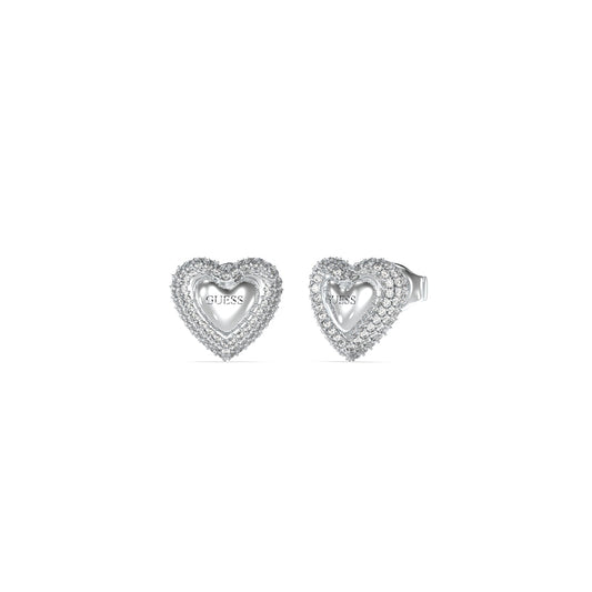 GUESS JEWELS JEWELRY Mod. JUBE05020JWRHT-U heart-shaped earrings with intricate design in silver finish.