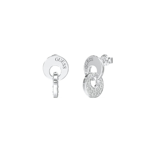 GUESS JEWELS JEWELRY Mod. JUBE05221JWRHT-U silver earrings featuring circular designs with sparkling details.