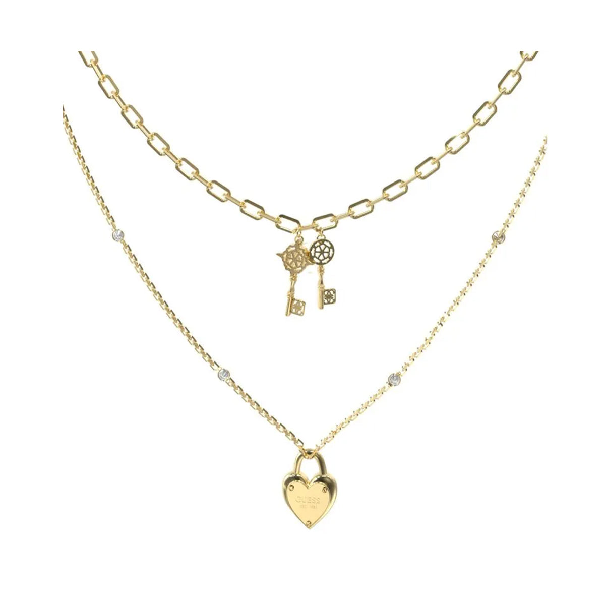 GUESS JEWELS JEWELRY Mod. JUBN04216JWYGT-U gold heart lock and key necklace set