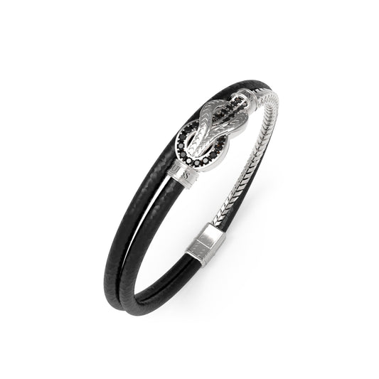 GUESS JEWELS JEWELRY Mod. JUMB05029JWSTBKS silver and black bracelet with decorative clasp