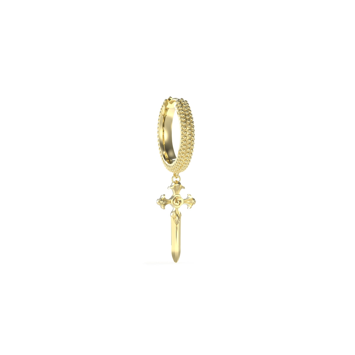 GUESS JEWELS JEWELRY Mod. JUME04025JWYGT-U gold hoop earring with cross pendant design.