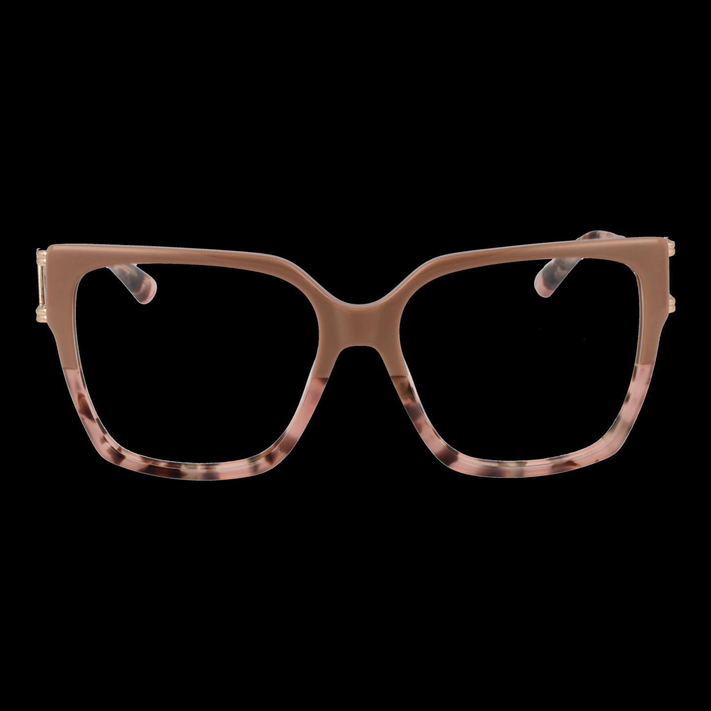 GUESS MOD. GU2910 55059 lady glasses with stylish brown and pink frame design, front view on a black background.