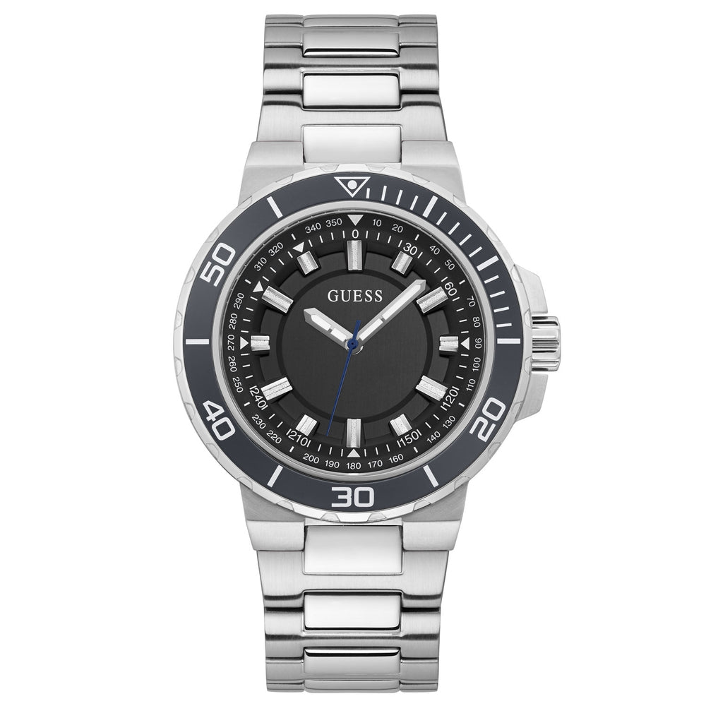 GUESS MOD. TRACK silver watch with black dial and stainless steel bracelet