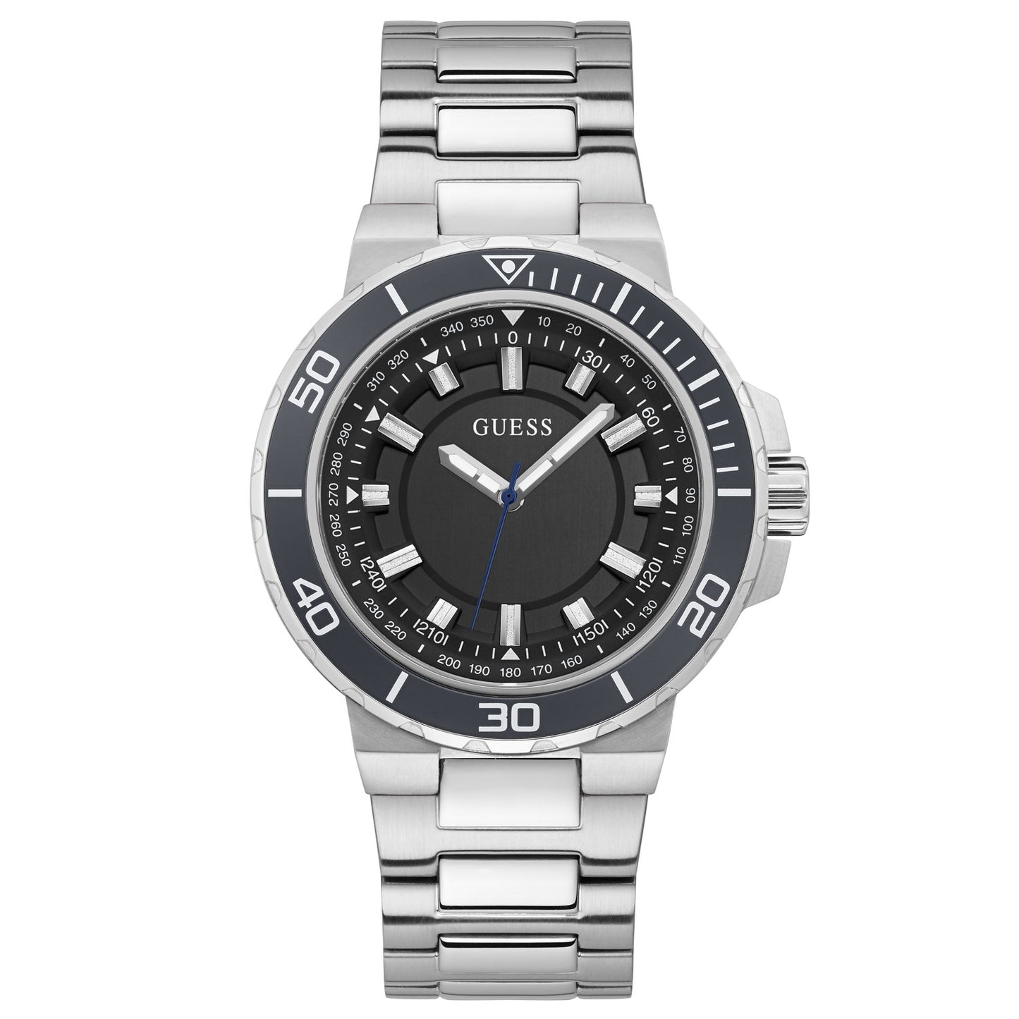 GUESS MOD. TRACK silver watch with black dial and stainless steel bracelet