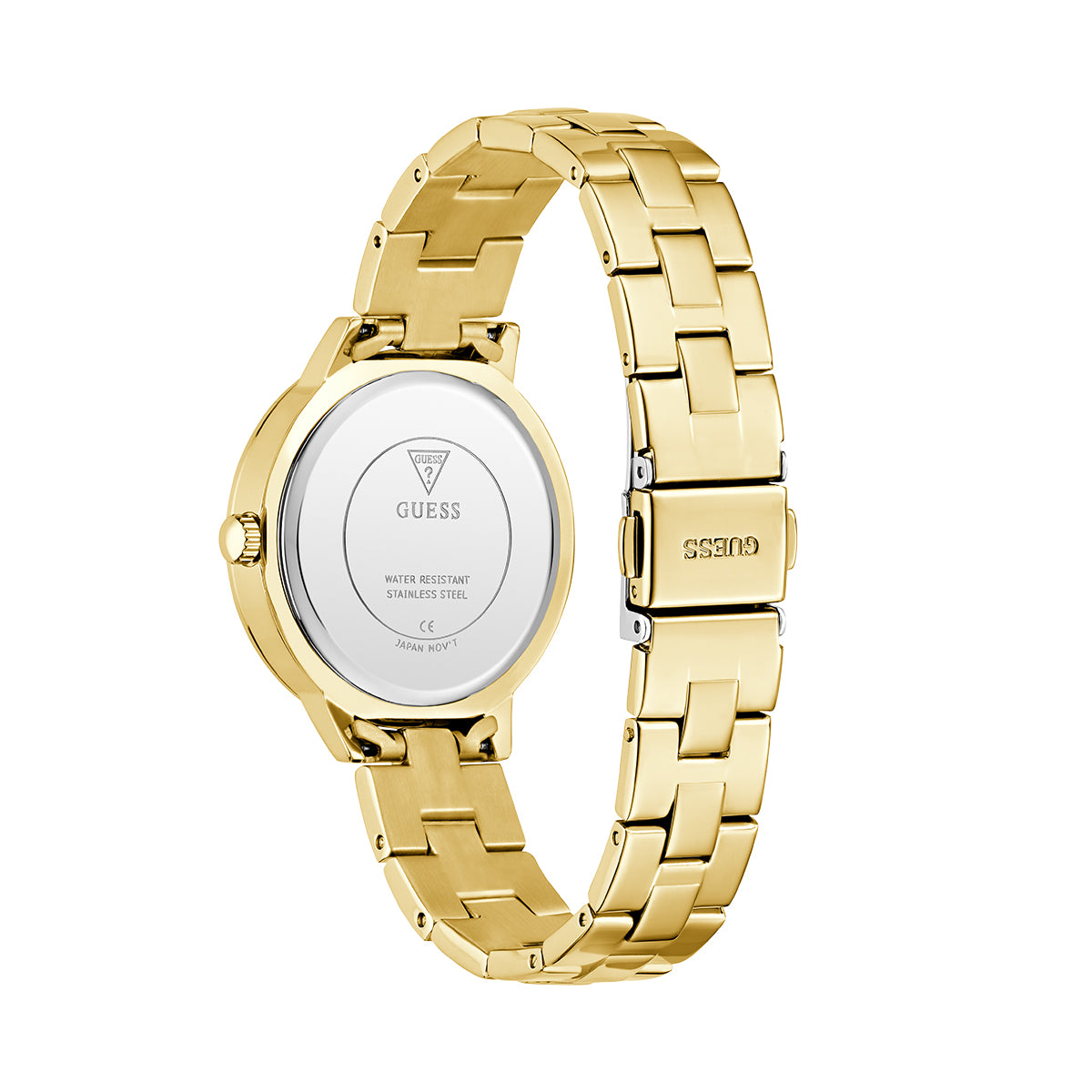 GUESS Mod. G LACE gold watch back view with stainless steel bracelet