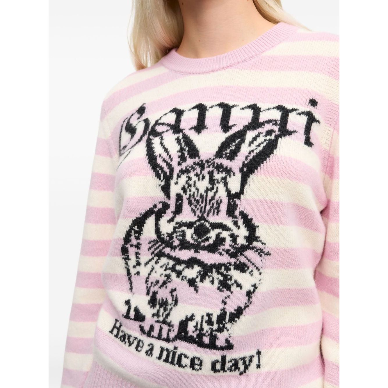 Ganni Striped Graphic Wool Bunny Jumper Topwear