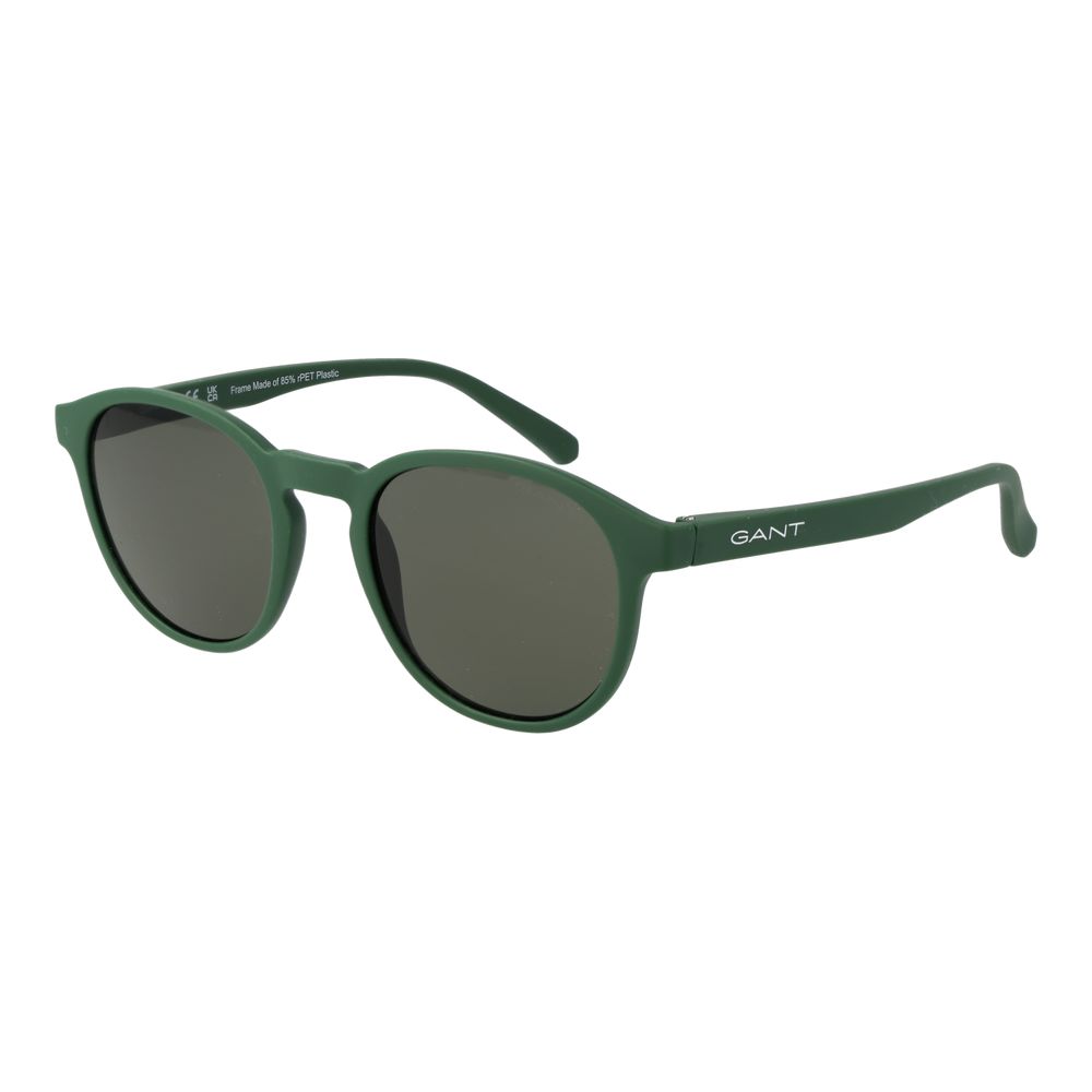 Gant Green Men Sunglass with round plastic frame and full-rim style, featuring 100% UVA & UVB protection and green lenses.