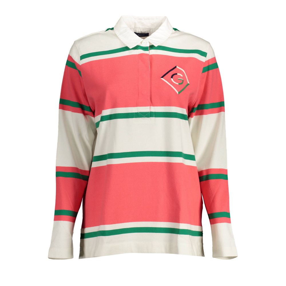 Gant Pink Cotton Women Polo Shirt with green and white stripes, featuring iconic Gant logo and four-button placket for timeless fashion.