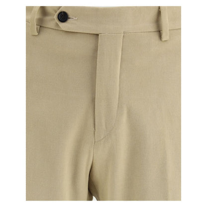 Germano Beige Cotton Chino Pants showing front zipper, button closure, and belt loops for an elegant look. Regular fit, 100% cotton.